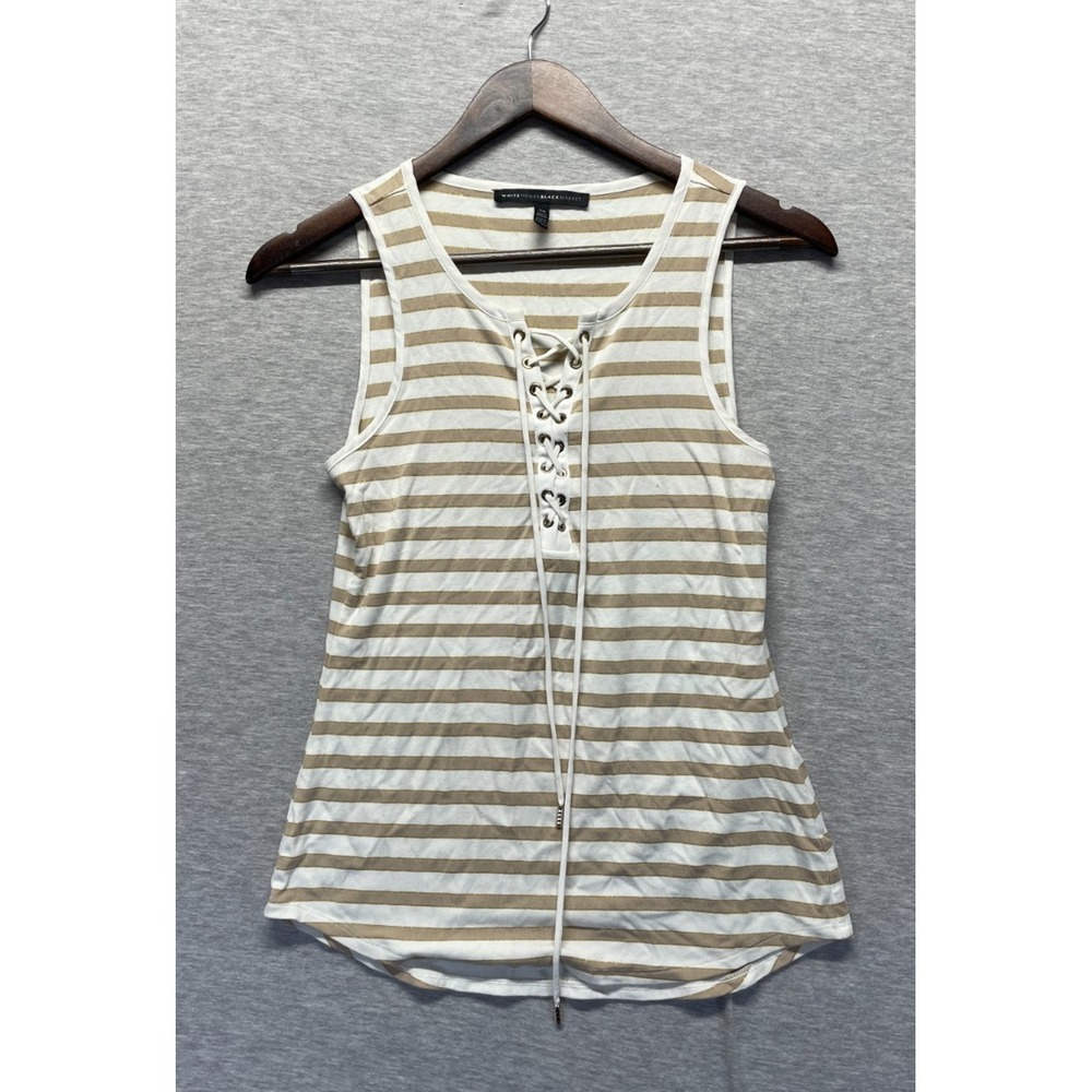 White House Black Market Tank Top Womens XS Multicolor Striped Lace Up Grommet